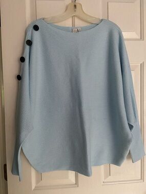 Women’s Light Blue Boatneck Sweater with Shoulder Buttons